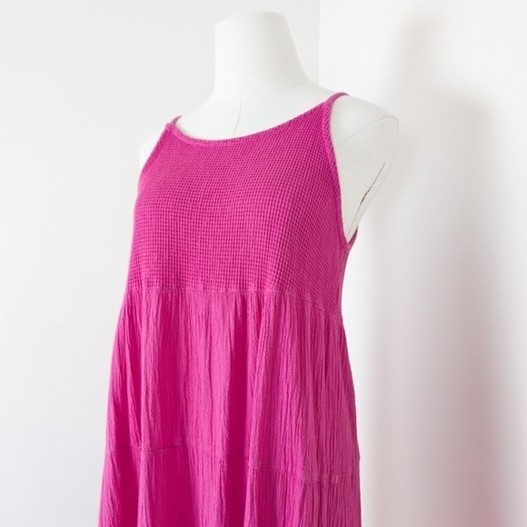 90's Waffle Cotton Midi Dress Halter Empire Waist Floor Length Sleeveless Tank - Picture 7 of 13